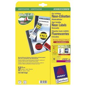 Etikete LK fi-63,5 mm pk25L Zweckform L7670R-25 neon crvene