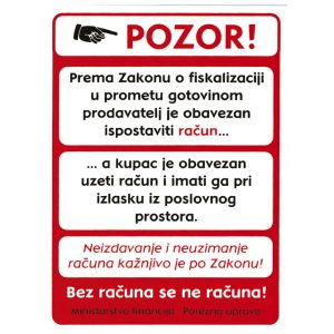 Naljepnice “Pozor – fiskalizacija..” 14×19 cm Fokus I-412