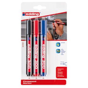 Marker permanentni 1,5-3mm okrugli vrh Edding 300/3boje blister 2+1 gratis