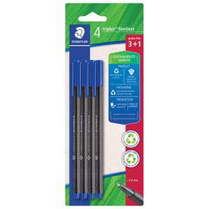 Flomaster fineliner 0,3 mm pk3+1 gratis reciklirani Triplus Staedtler 334 R-3BK4 plavi