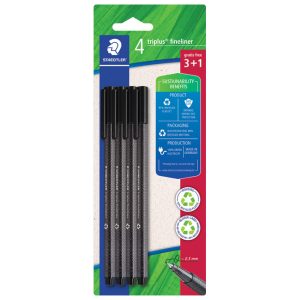 Flomaster fineliner 0,3 mm pk3+1 gratis reciklirani Triplus Staedtler 334 R-9BK4 crni