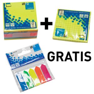 Blok samolj.kocka 75×75 mm +Blok samolj.75×75 mm  neon + GRATIS Zastavica 12×44 mm 5boja GLN.