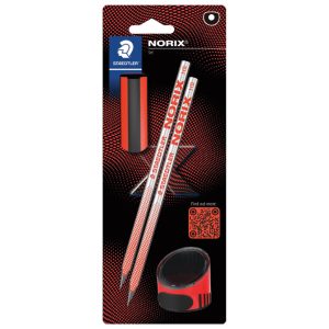 Olovka grafitna HB Norix pk2+gumica+šiljilo Staedtler 181 SBK2-2 crvena blister