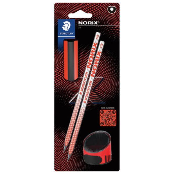 Olovka grafitna HB Norix pk2+gumica+šiljilo Staedtler 181 SBK2-2 crvena blister