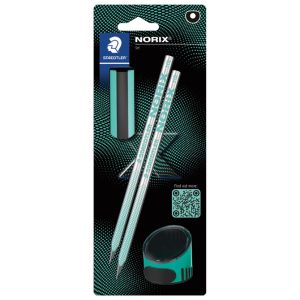 Olovka grafitna HB Norix pk2+gumica+šiljilo Staedtler 181 SBK2-3 plava blister